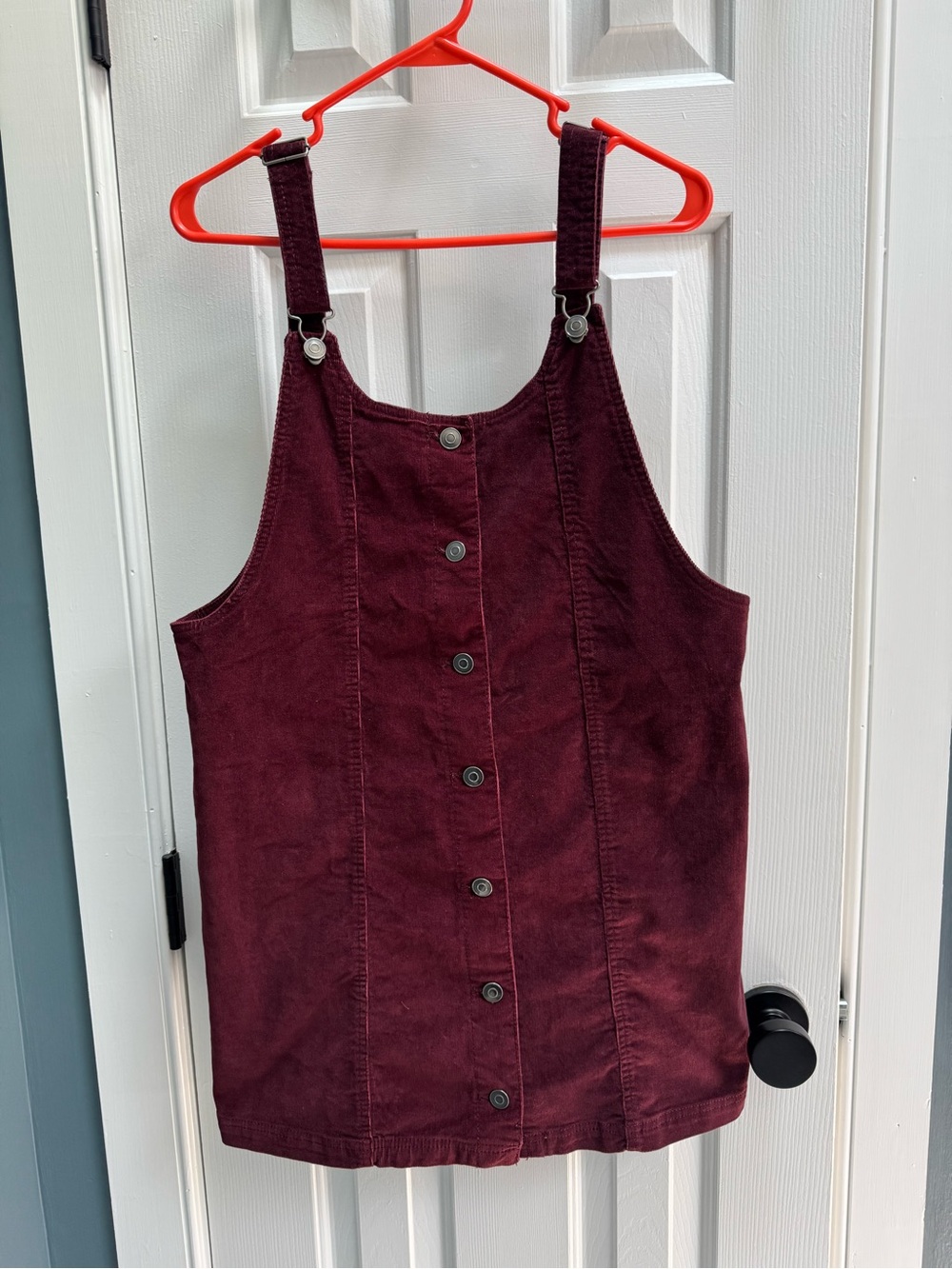 Women’s Burgundy Corduroy Button-Front Jumper Dress